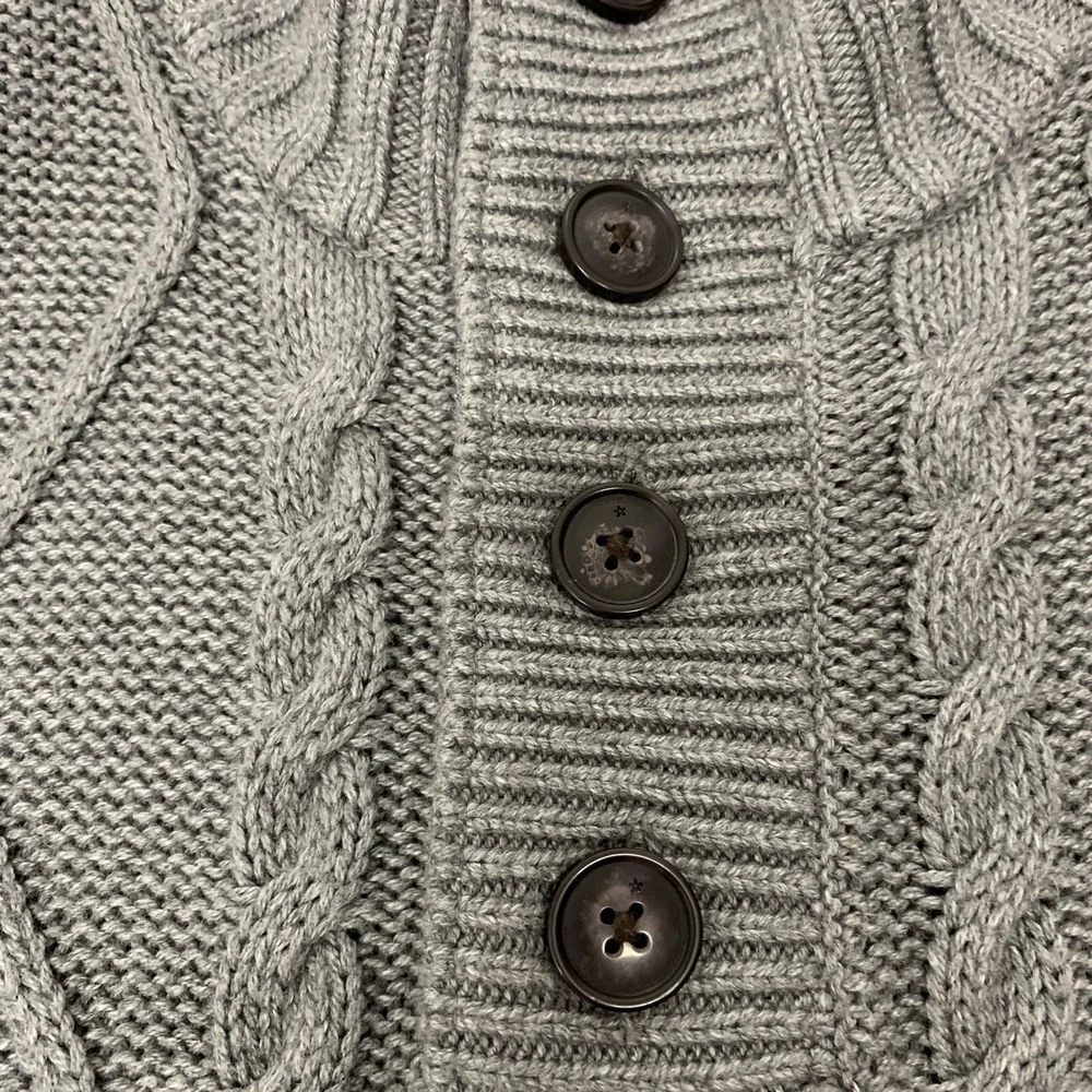 Celio Gray Cable Knit Mock Neck Quarter Button Sweater Men XL Cotton Blend